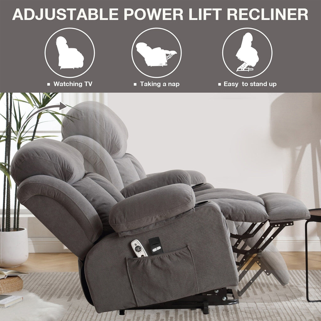 Fauteuil inclinable électrique avec massage, chauffage et port USB — Canapé releveur électrique