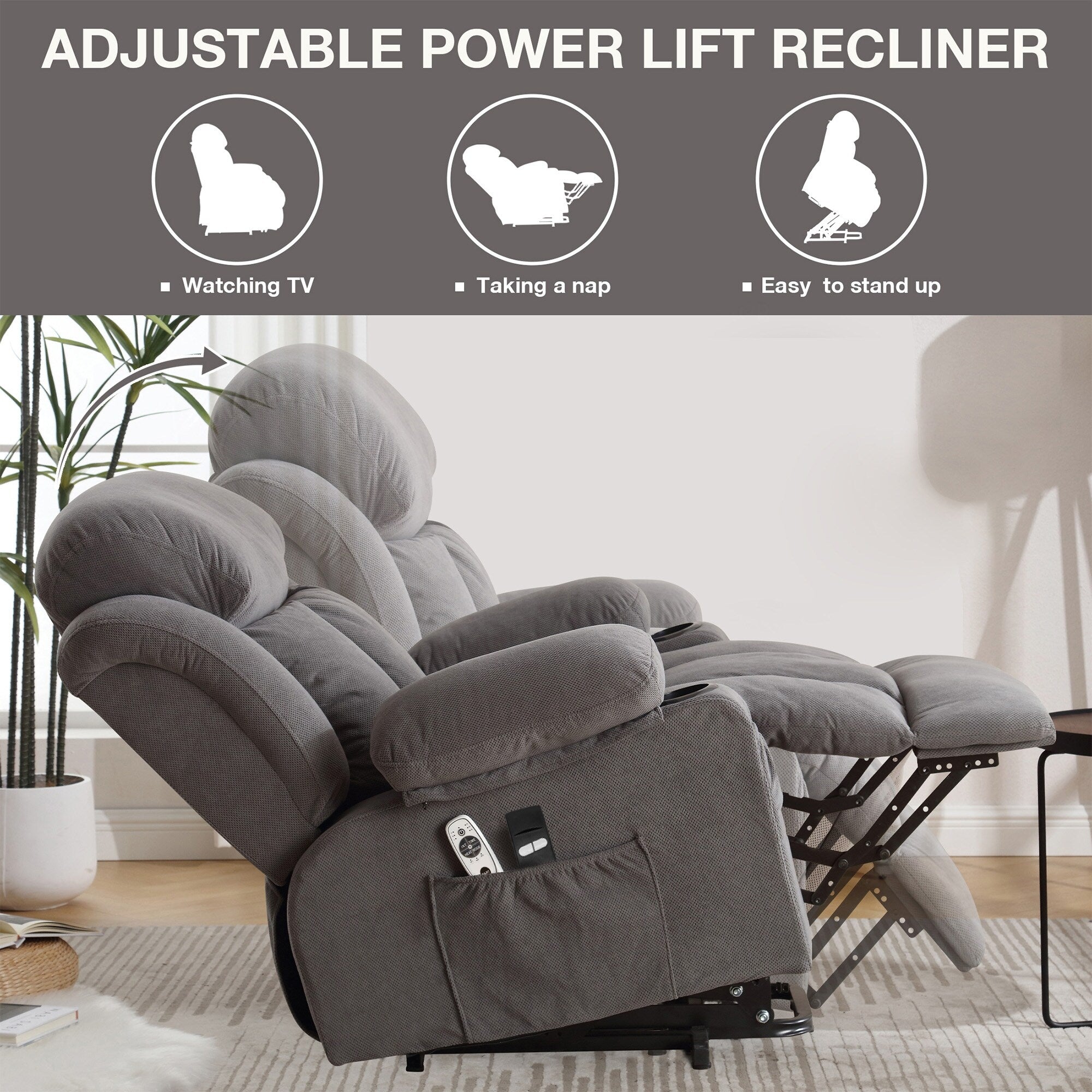 Fauteuil inclinable électrique avec massage, chauffage et port USB — Canapé releveur électrique
