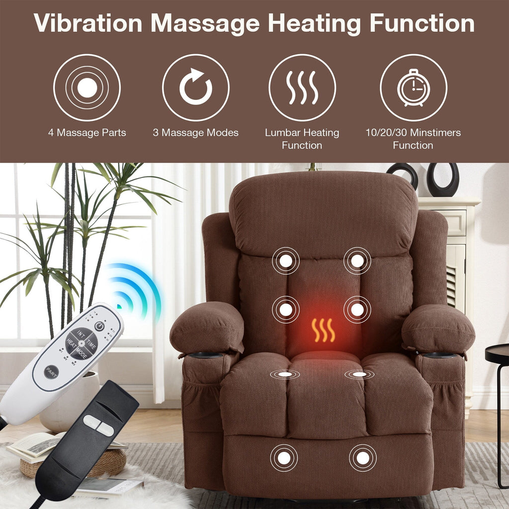 Fauteuil inclinable électrique avec massage, chauffage et port USB — Canapé releveur électrique