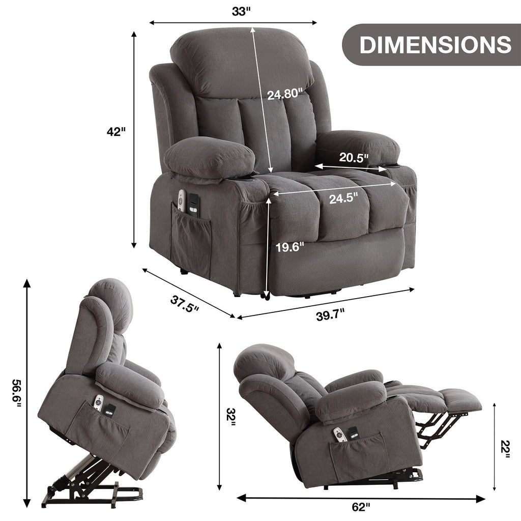 Fauteuil inclinable électrique avec massage, chauffage et port USB — Canapé releveur électrique