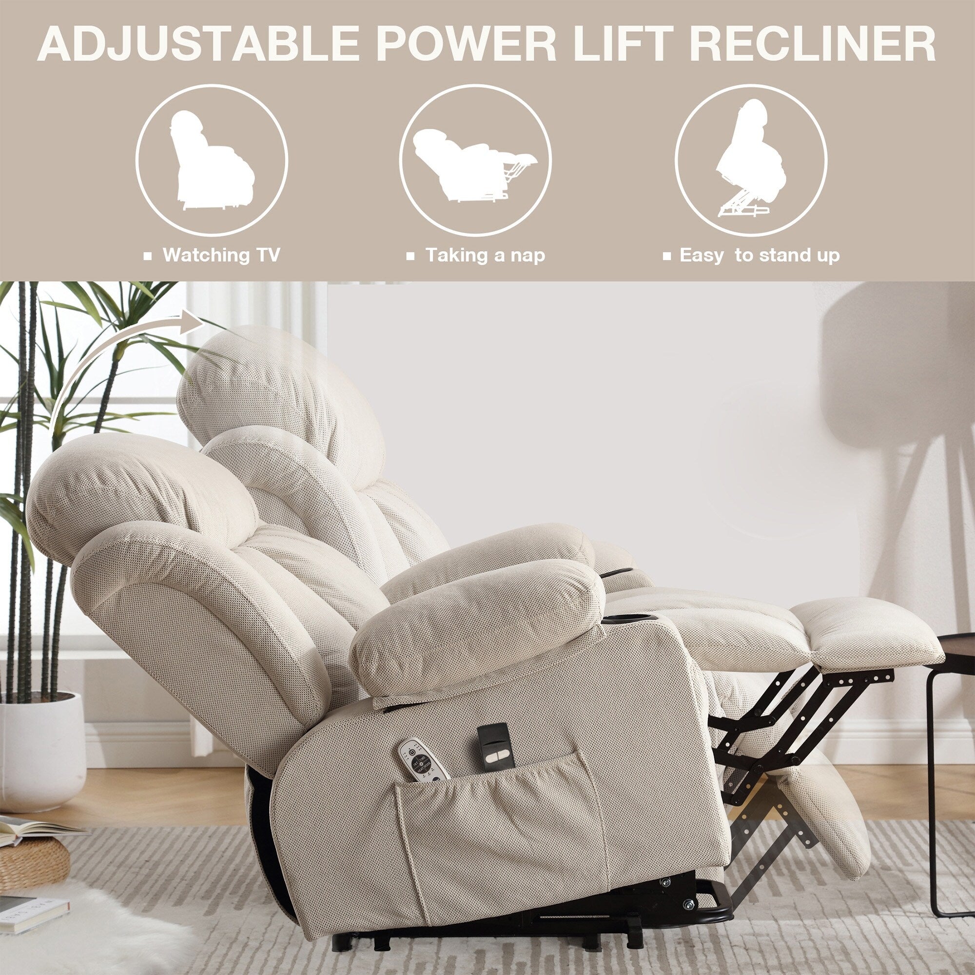 Fauteuil inclinable électrique avec massage, chauffage et port USB — Canapé releveur électrique