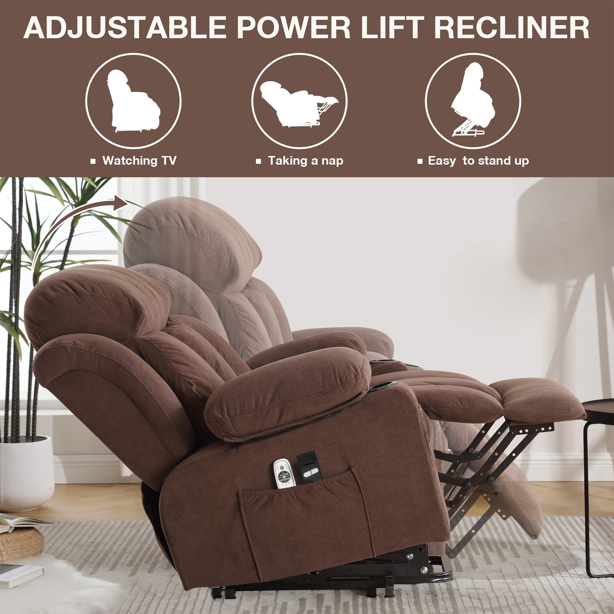 Fauteuil inclinable électrique avec massage, chauffage et port USB — Canapé releveur électrique