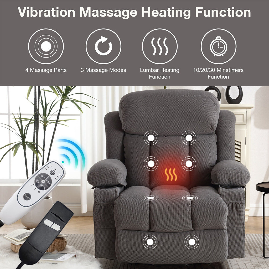 Fauteuil inclinable électrique avec massage, chauffage et port USB — Canapé releveur électrique