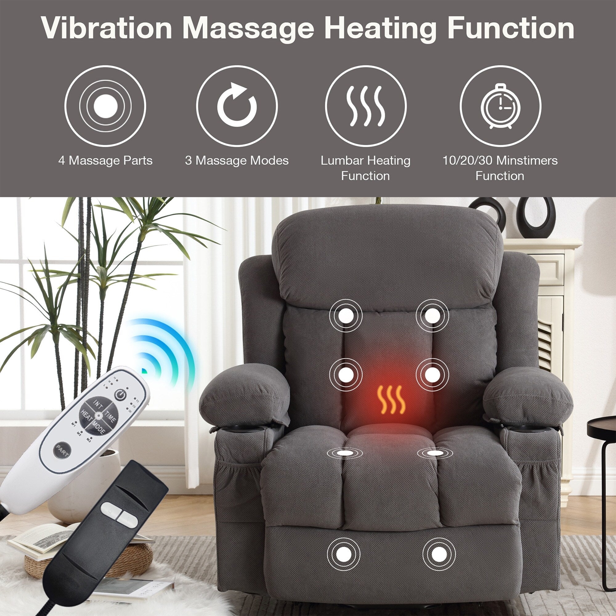Fauteuil inclinable électrique avec massage, chauffage et port USB — Canapé releveur électrique