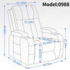 Fauteuil inclinable électrique avec massage, chauffage, port USB, soutien lombaire, deux porte-gobelets et poches latérales