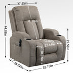 Fauteuil inclinable électrique avec massage, chauffage, port USB, soutien lombaire, deux porte-gobelets et poches latérales