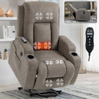 Fauteuil inclinable électrique avec massage, chauffage, port USB, soutien lombaire, deux porte-gobelets et poches latérales