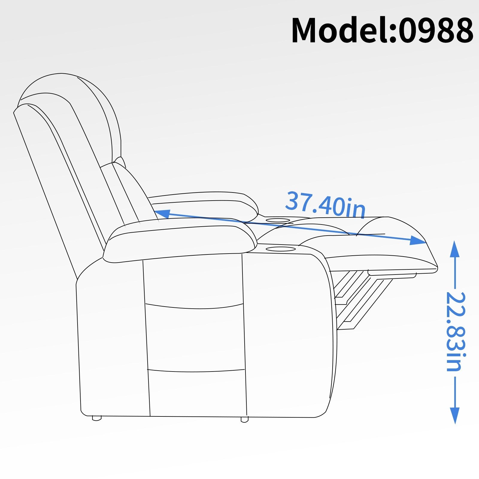 Fauteuil inclinable électrique avec massage, chauffage, port USB, soutien lombaire, deux porte-gobelets et poches latérales