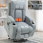 Fauteuil inclinable électrique avec massage, chauffage, port USB, soutien lombaire, deux porte-gobelets et poches latérales