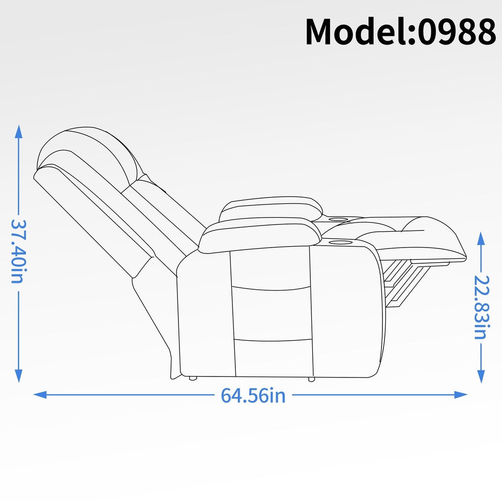 Fauteuil inclinable électrique avec massage, chauffage, port USB, soutien lombaire, deux porte-gobelets et poches latérales