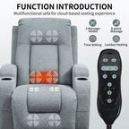 Fauteuil inclinable électrique avec massage, chauffage, port USB, soutien lombaire, deux porte-gobelets et poches latérales