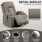 Fauteuil inclinable électrique avec massage, chauffage, port USB, soutien lombaire, deux porte-gobelets et poches latérales