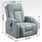 Fauteuil inclinable électrique avec massage, chauffage, port USB, soutien lombaire, deux porte-gobelets et poches latérales