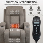 Fauteuil inclinable électrique avec massage, chauffage, port USB, soutien lombaire, deux porte-gobelets et poches latérales