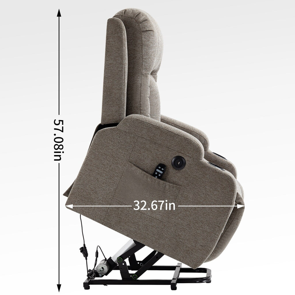 Fauteuil inclinable électrique avec massage, chauffage, port USB, soutien lombaire, deux porte-gobelets et poches latérales