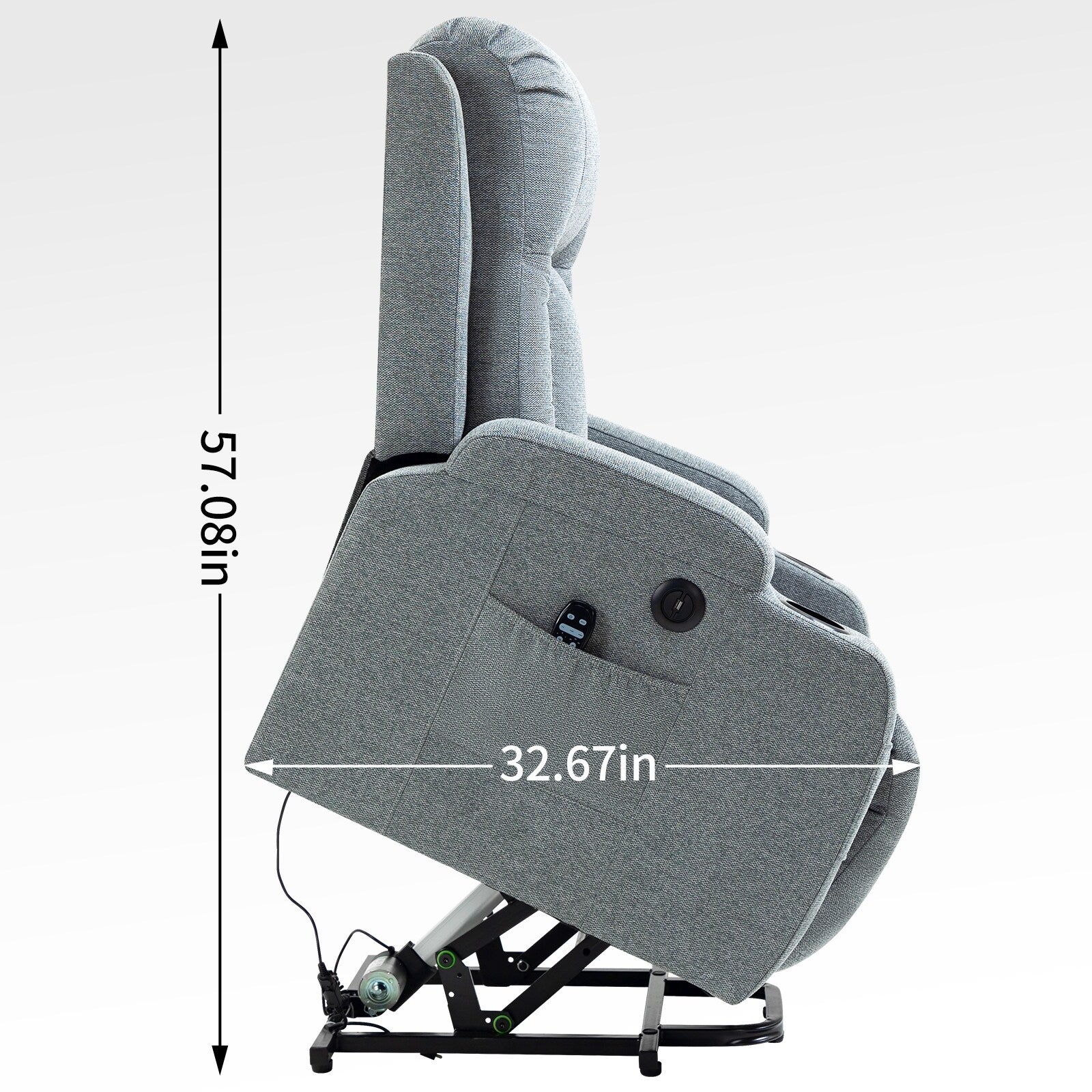Fauteuil inclinable électrique avec massage, chauffage, port USB, soutien lombaire, deux porte-gobelets et poches latérales