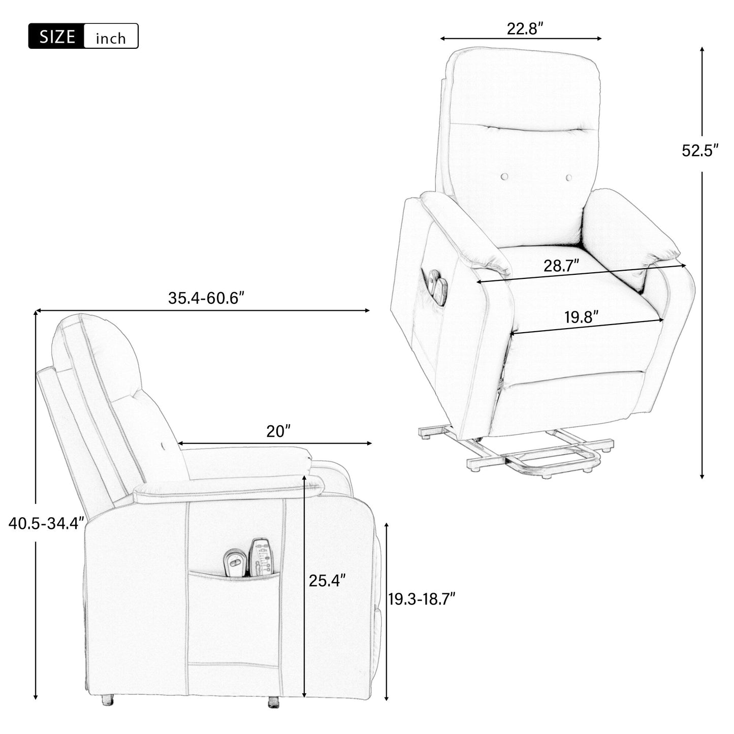 Fauteuil inclinable électrique avec massage, chauffage, positions réglables et poche latérale pour plus de commodité