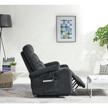 Fauteuil inclinable électrique avec massage, chauffage, port USB, poches latérales, porte-gobelets et dossier réglable, idéal pour les personnes âgées