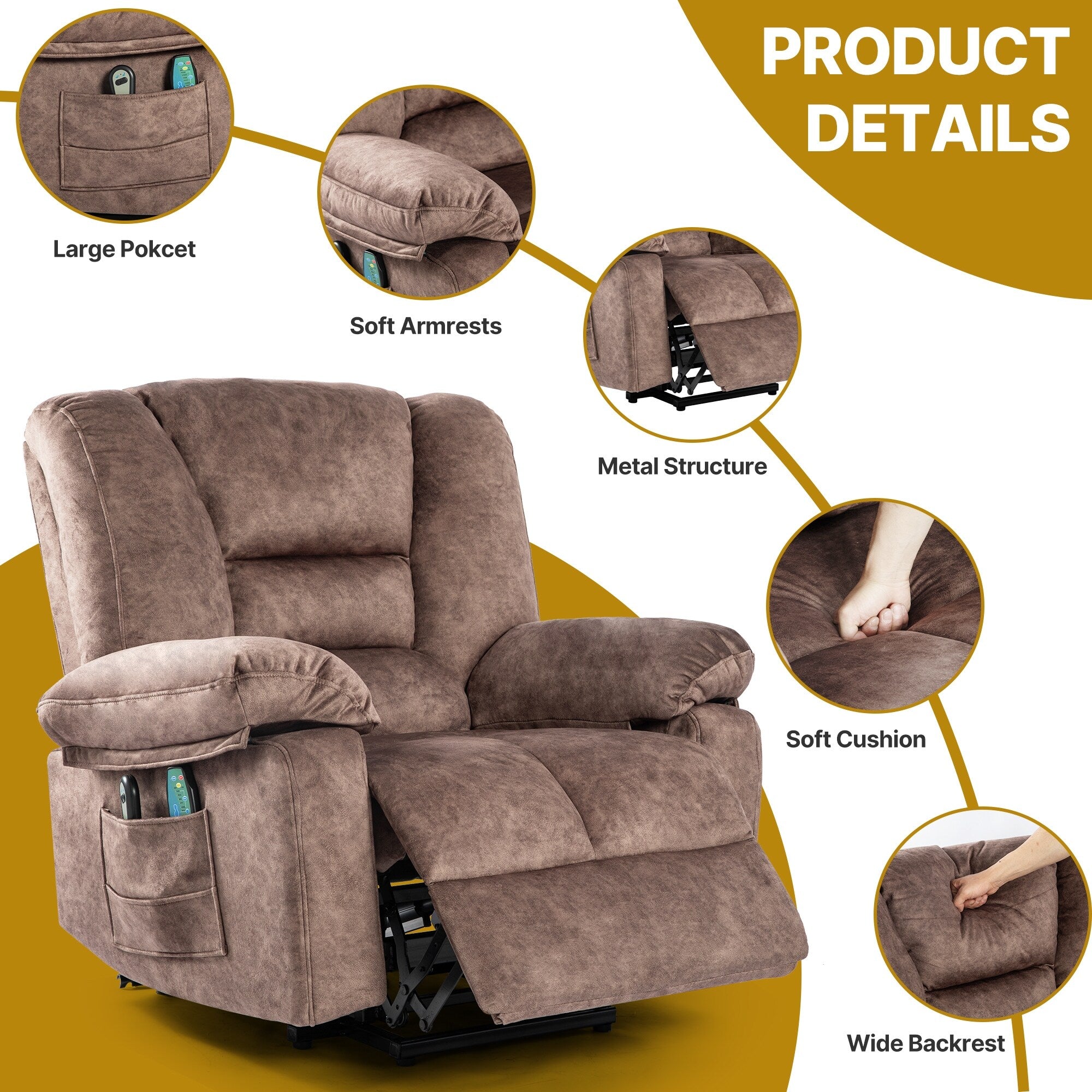 Fauteuil inclinable électrique avec massage, chauffage et capacité de charge de 150 kg