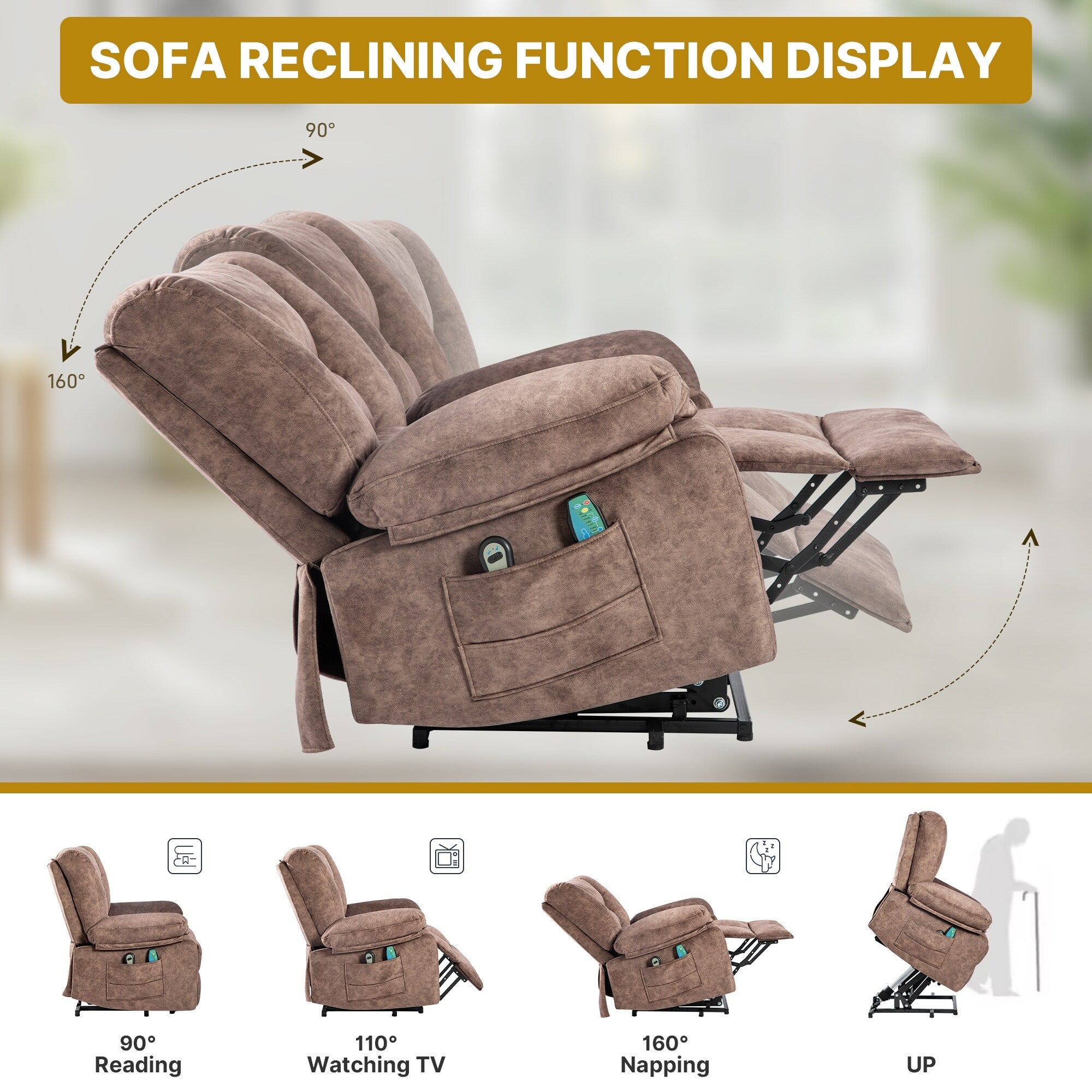 Fauteuil inclinable électrique avec massage, chauffage et capacité de charge de 150 kg