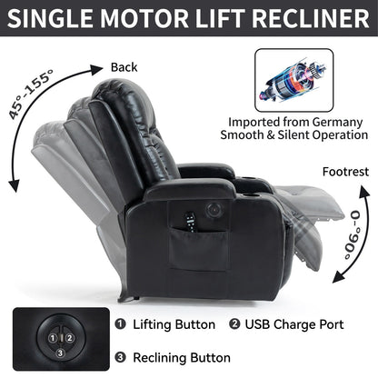 Fauteuil inclinable électrique avec massage, chauffage lombaire, port de chargement USB et porte-gobelets