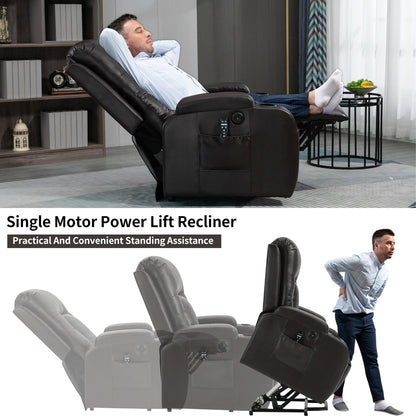 Fauteuil inclinable électrique avec massage, chauffage lombaire, port de chargement USB et porte-gobelets