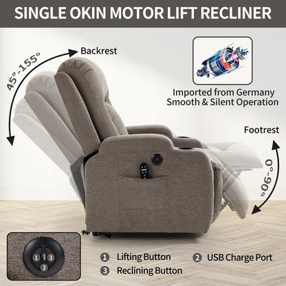 Fauteuil inclinable électrique avec massage, chauffage lombaire, port de chargement USB et porte-gobelets