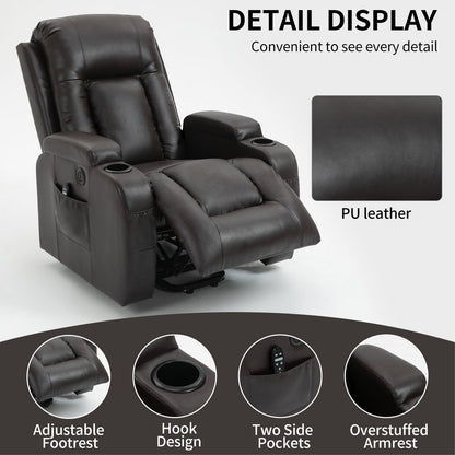 Fauteuil inclinable électrique avec massage, chauffage lombaire, port de chargement USB et porte-gobelets