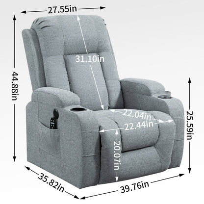 Fauteuil inclinable électrique avec massage, chauffage lombaire, port USB et porte-gobelets