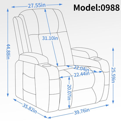 Fauteuil inclinable électrique avec massage, chauffage lombaire, port USB et porte-gobelets