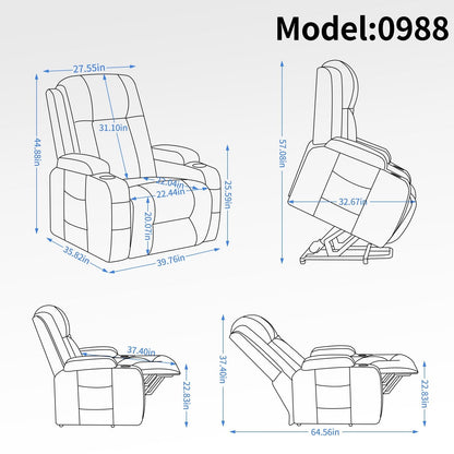 Fauteuil inclinable électrique avec massage, chauffage lombaire, port USB et porte-gobelets