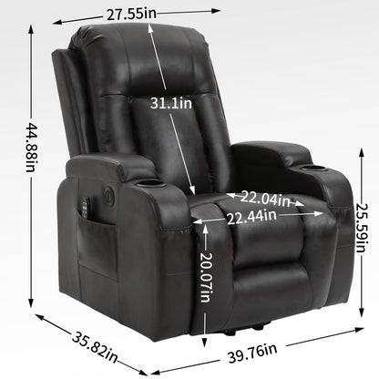Fauteuil inclinable électrique avec massage, chauffage lombaire, port USB et porte-gobelets