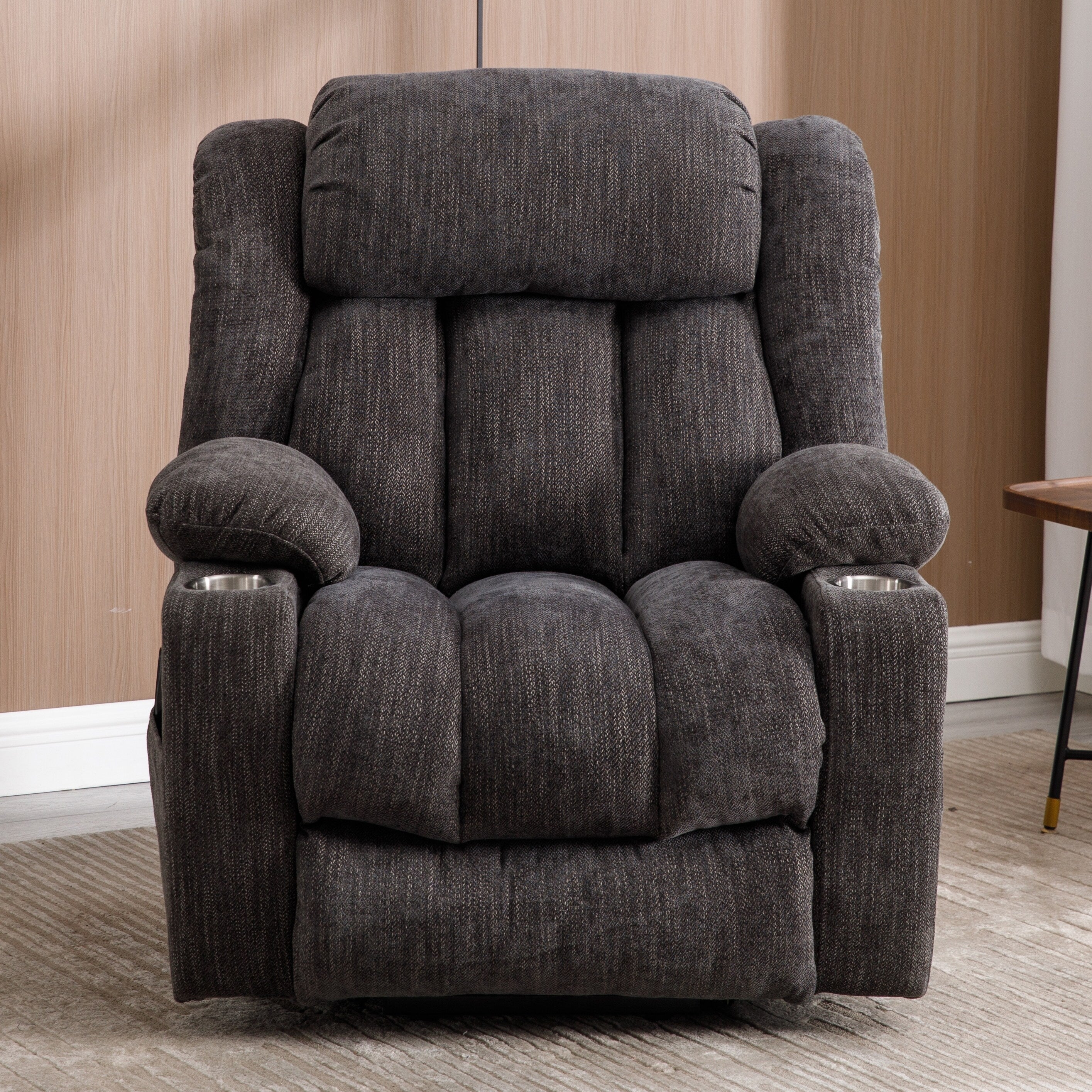 Fauteuil inclinable électrique avec massage, chauffage lombaire, ports USB et Type-C et porte-gobelets en acier inoxydable