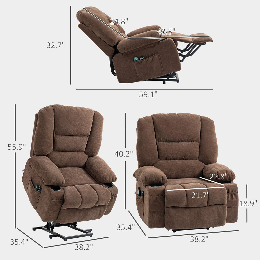 Fauteuil inclinable électrique avec massage par vibration, chauffage, télécommande, montage rapide et poches latérales
