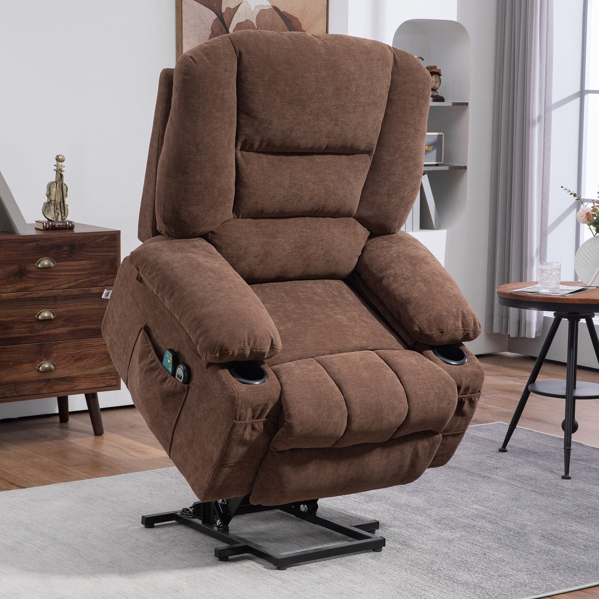 Fauteuil inclinable électrique avec massage par vibration, chauffage, télécommande, montage rapide et poches latérales