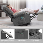 Fauteuil inclinable électrique avec massage par vibration, chauffage, télécommande, montage rapide et poches latérales