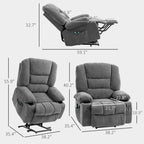 Fauteuil inclinable électrique avec massage par vibration, chauffage, télécommande, montage rapide et poches latérales