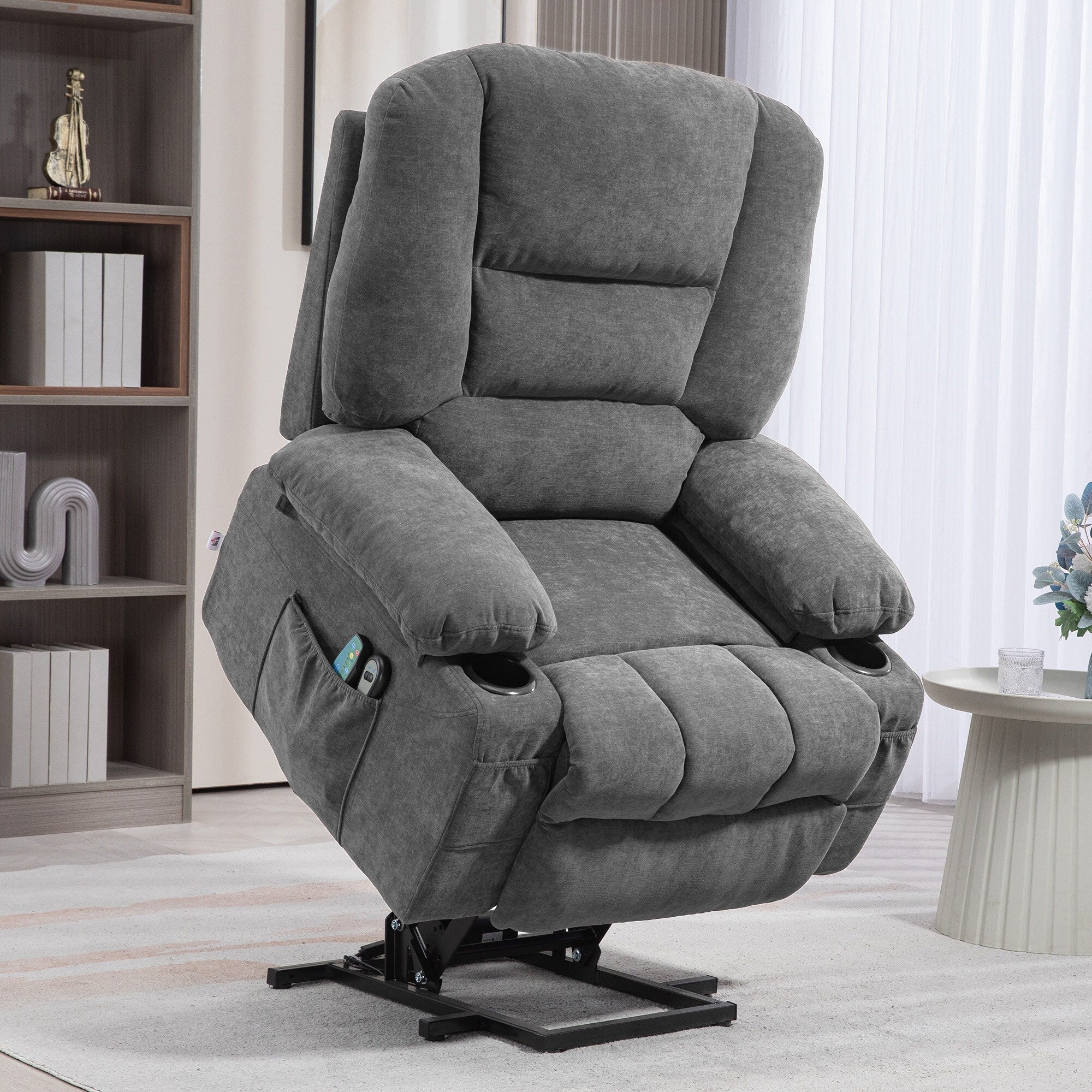 Fauteuil inclinable électrique avec massage par vibration, chauffage, télécommande, montage rapide et poches latérales