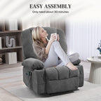 Fauteuil inclinable électrique avec massage par vibration, chauffage, télécommande, montage rapide et poches latérales