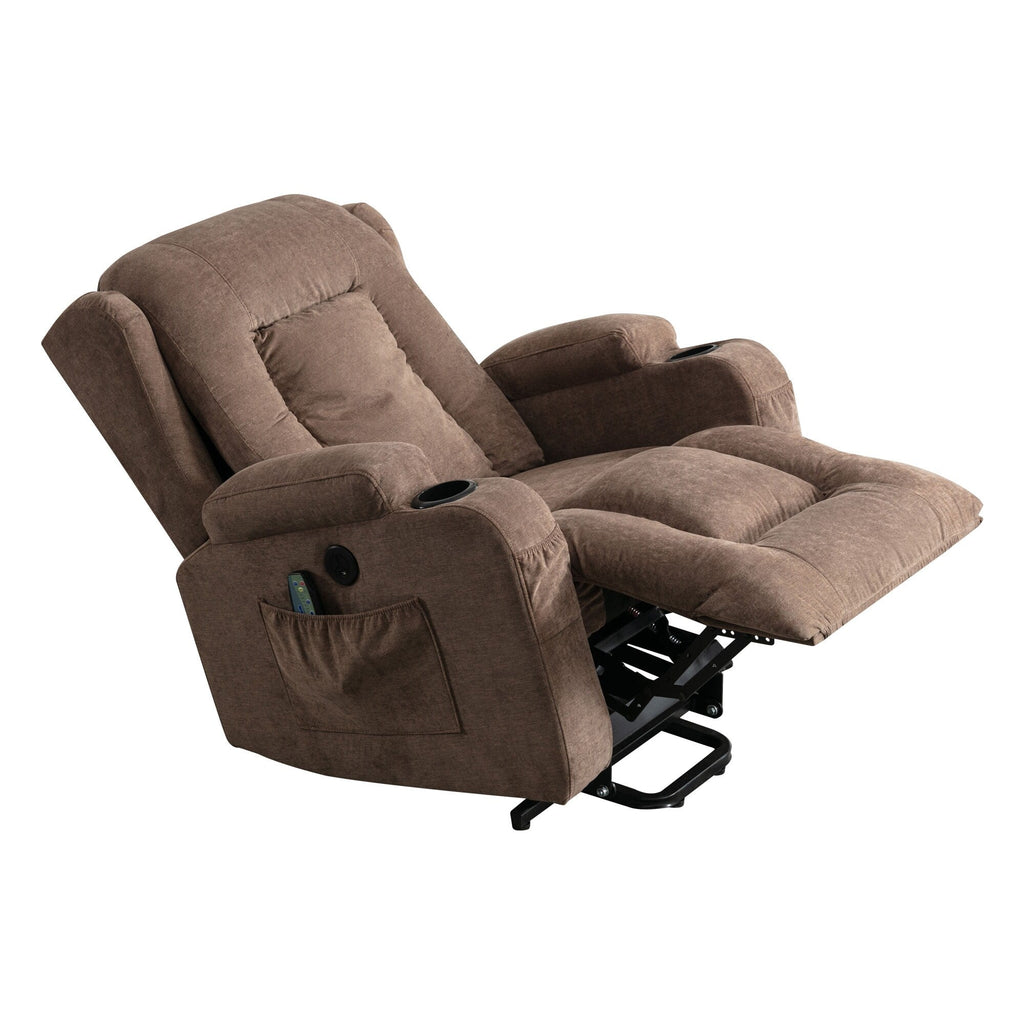 Fauteuil inclinable électrique avec massage par vibration, chauffage, port USB et poches de rangement latérales