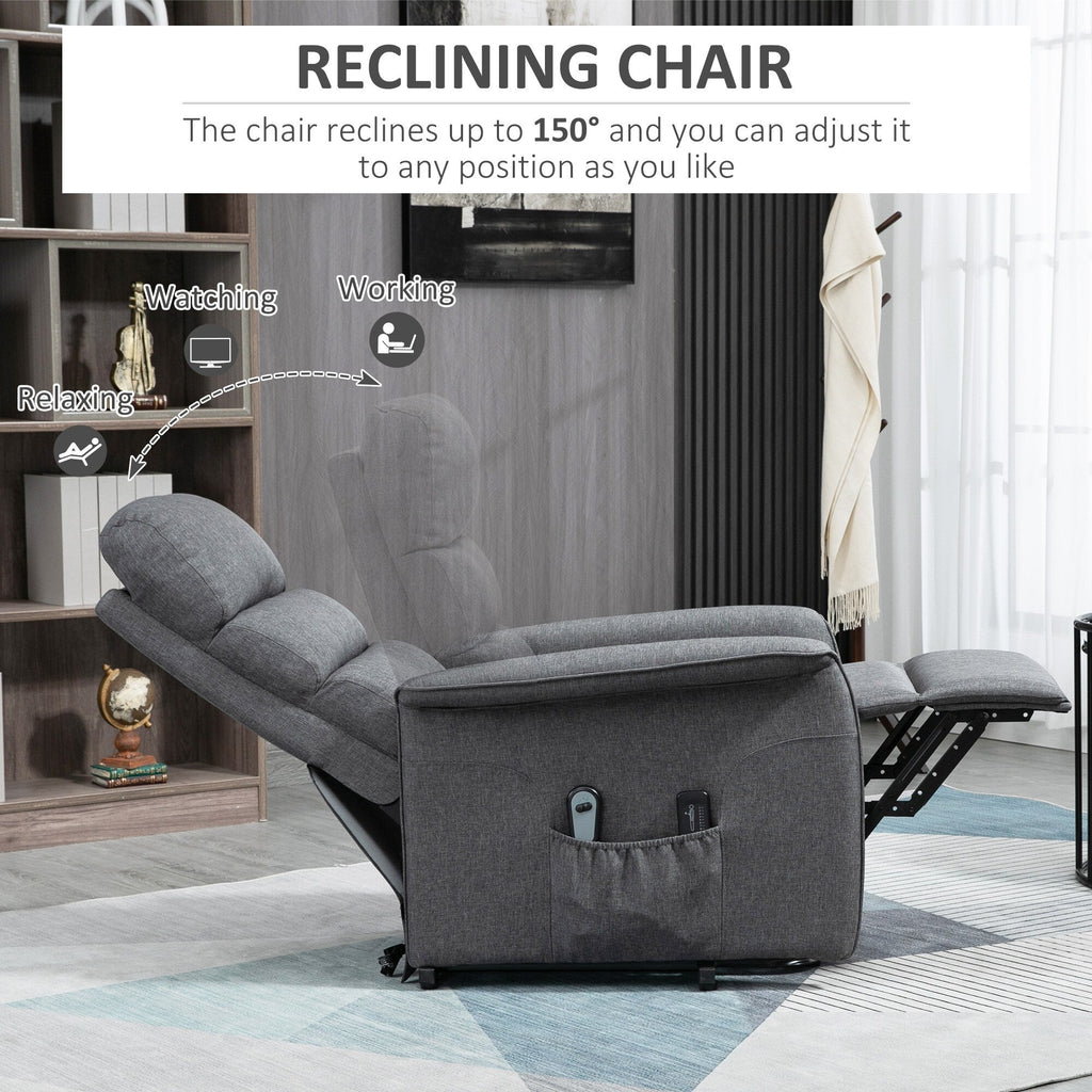 Fauteuil inclinable électrique avec massage par vibrations, télécommande, poches latérales, inclinaison réglable et repose-pieds