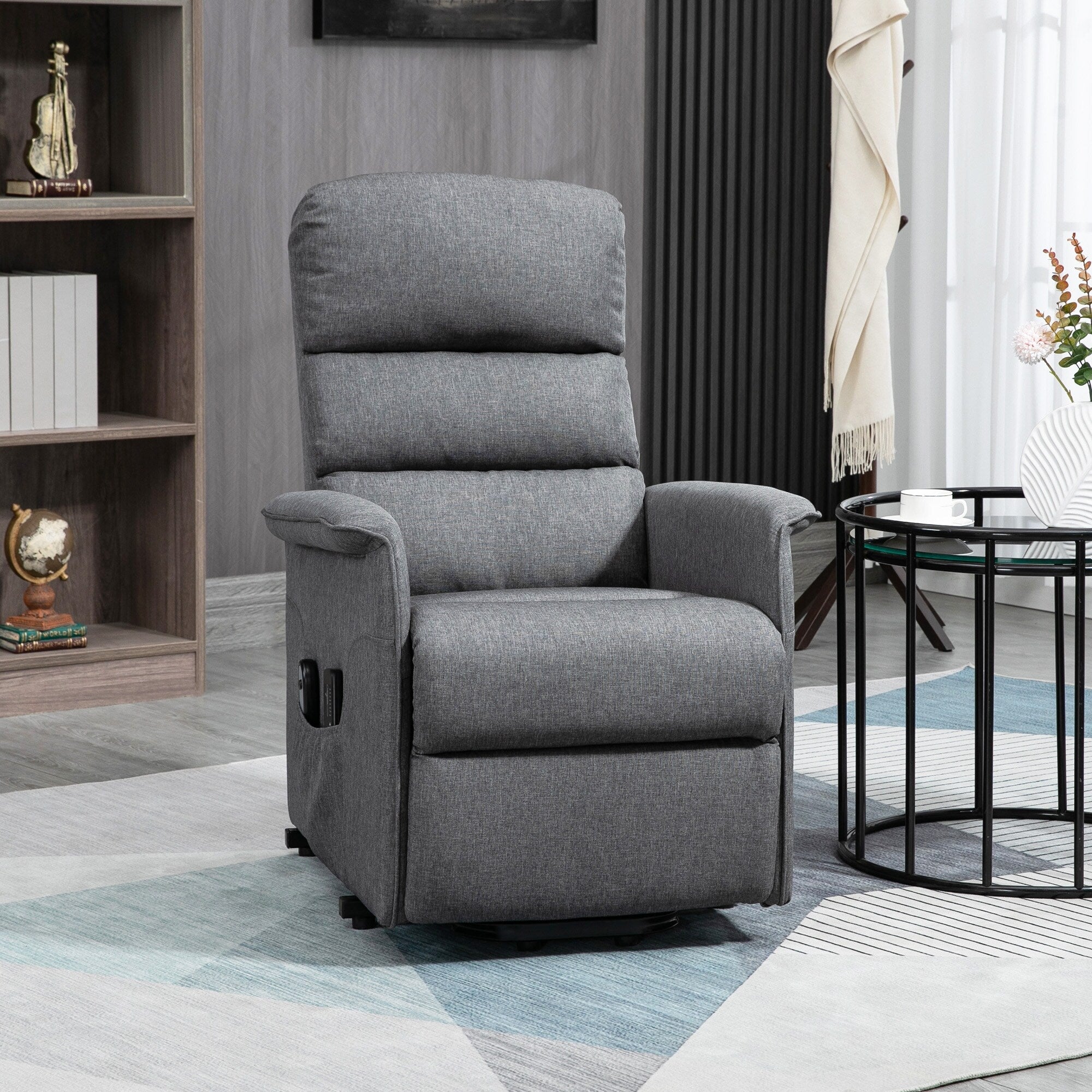 Fauteuil inclinable électrique avec massage par vibrations, télécommande, poches latérales, inclinaison réglable et repose-pieds