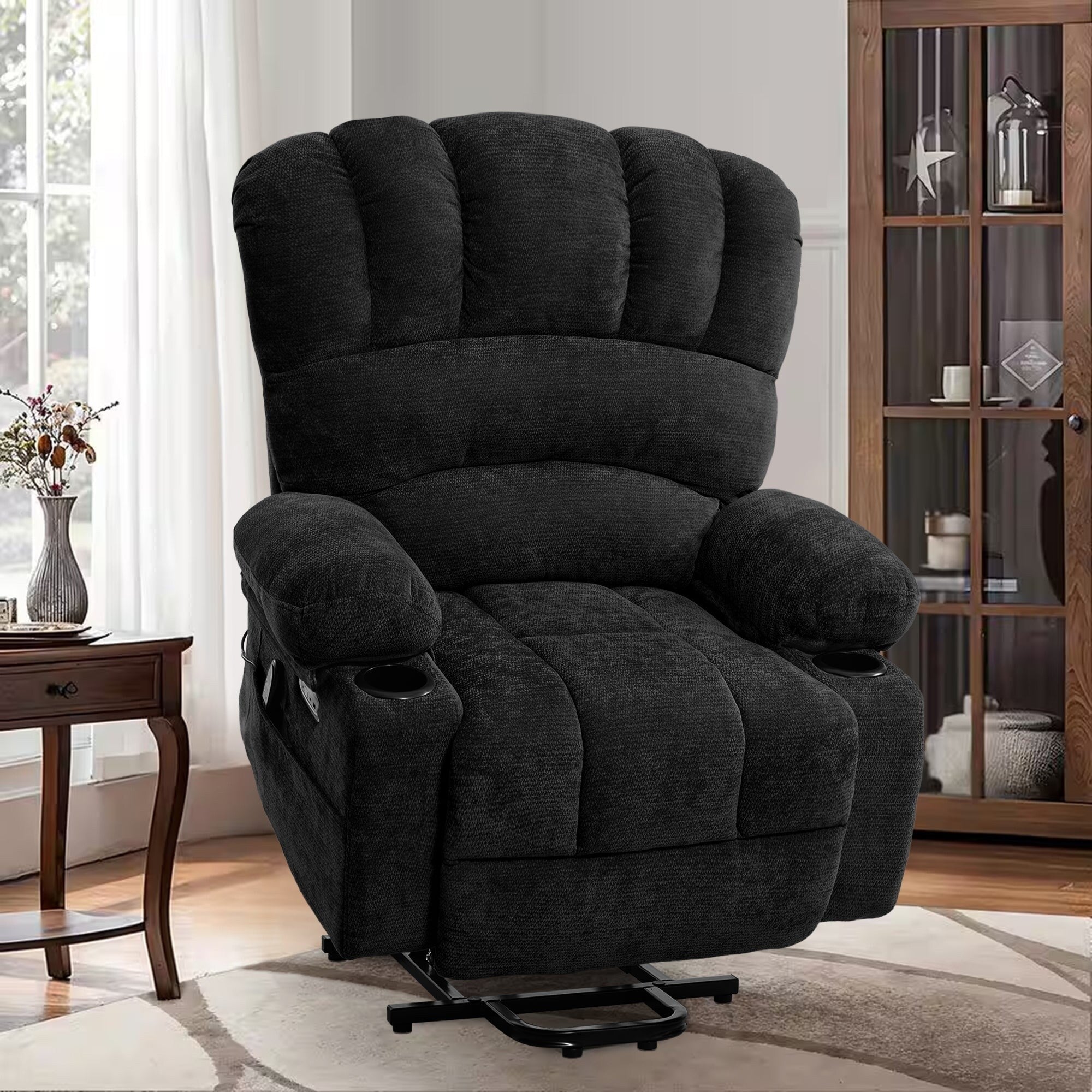 Fauteuil inclinable électrique avec dossier coque surdimensionné et massage thermique pour personnes âgées