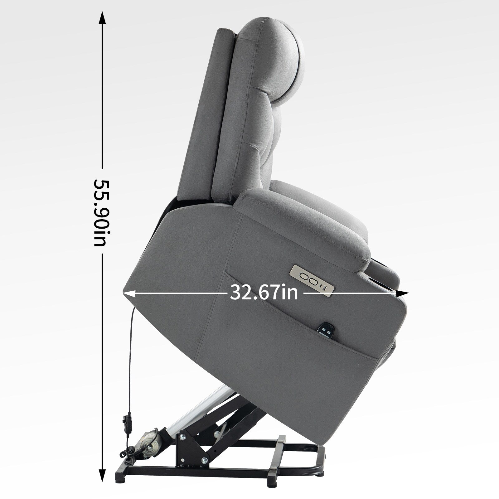 Fauteuil inclinable électrique avec moteur Okin, massage par vibrations à 8 points, chauffage lombaire, ports USB et Type-C, deux porte-gobelets
