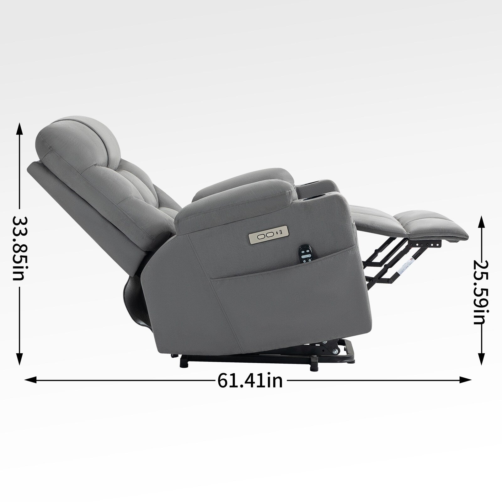Fauteuil inclinable électrique avec moteur Okin, massage par vibrations à 8 points, chauffage lombaire, ports USB et Type-C, deux porte-gobelets