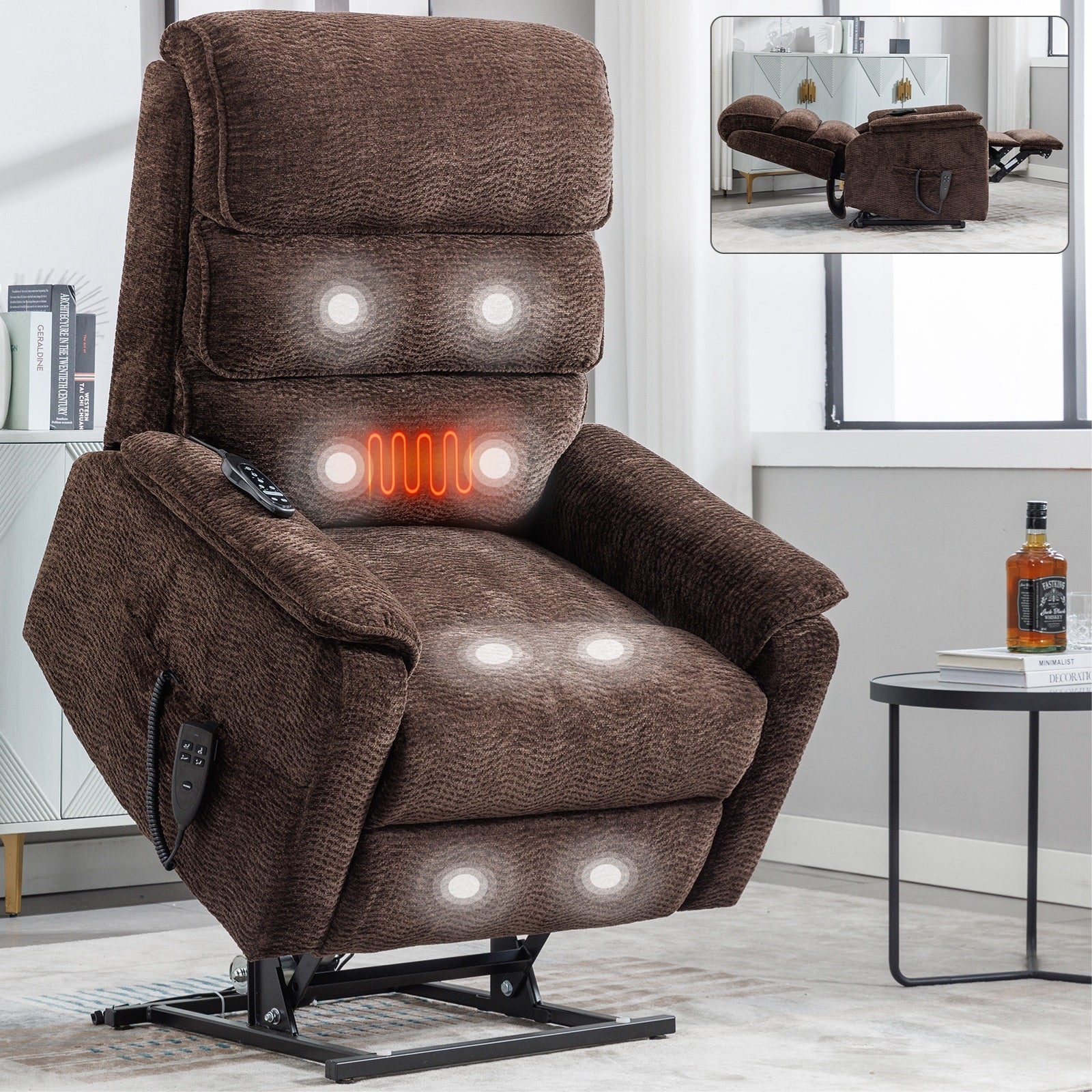Fauteuil inclinable électrique, double position infinie, massage par la chaleur, télécommande