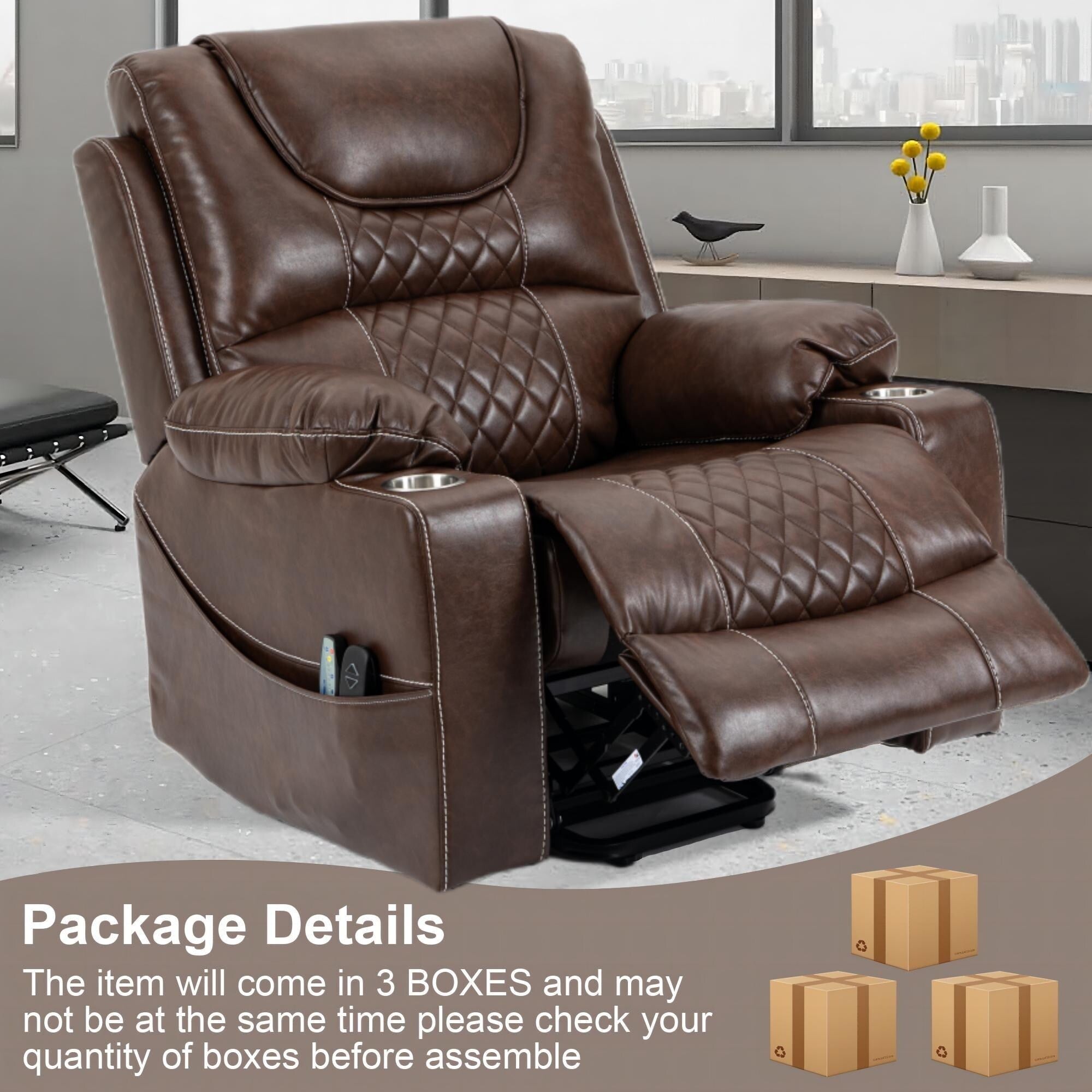 Fauteuil inclinable électrique en cuir avec massage et chauffage