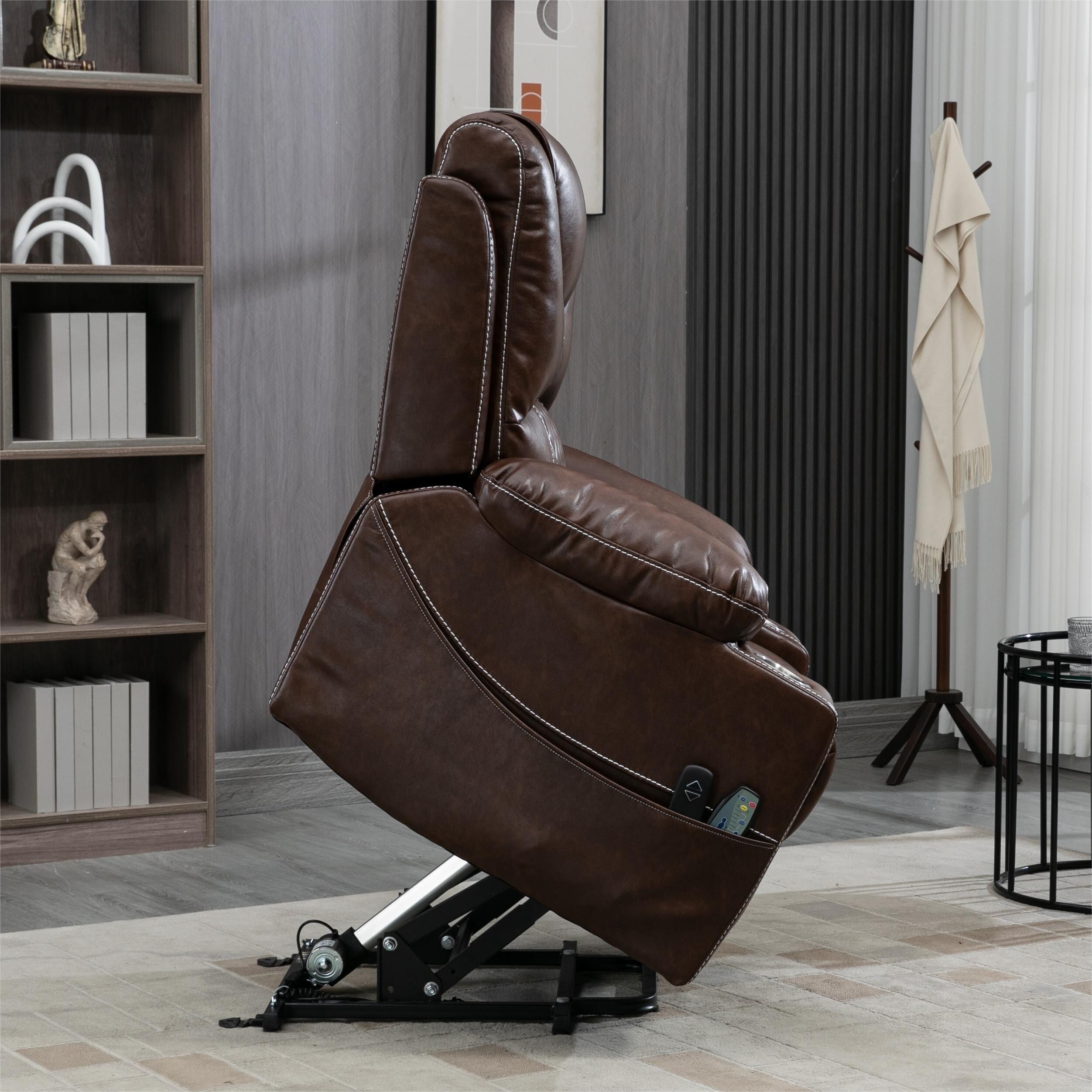 Fauteuil inclinable électrique en cuir avec massage et chauffage