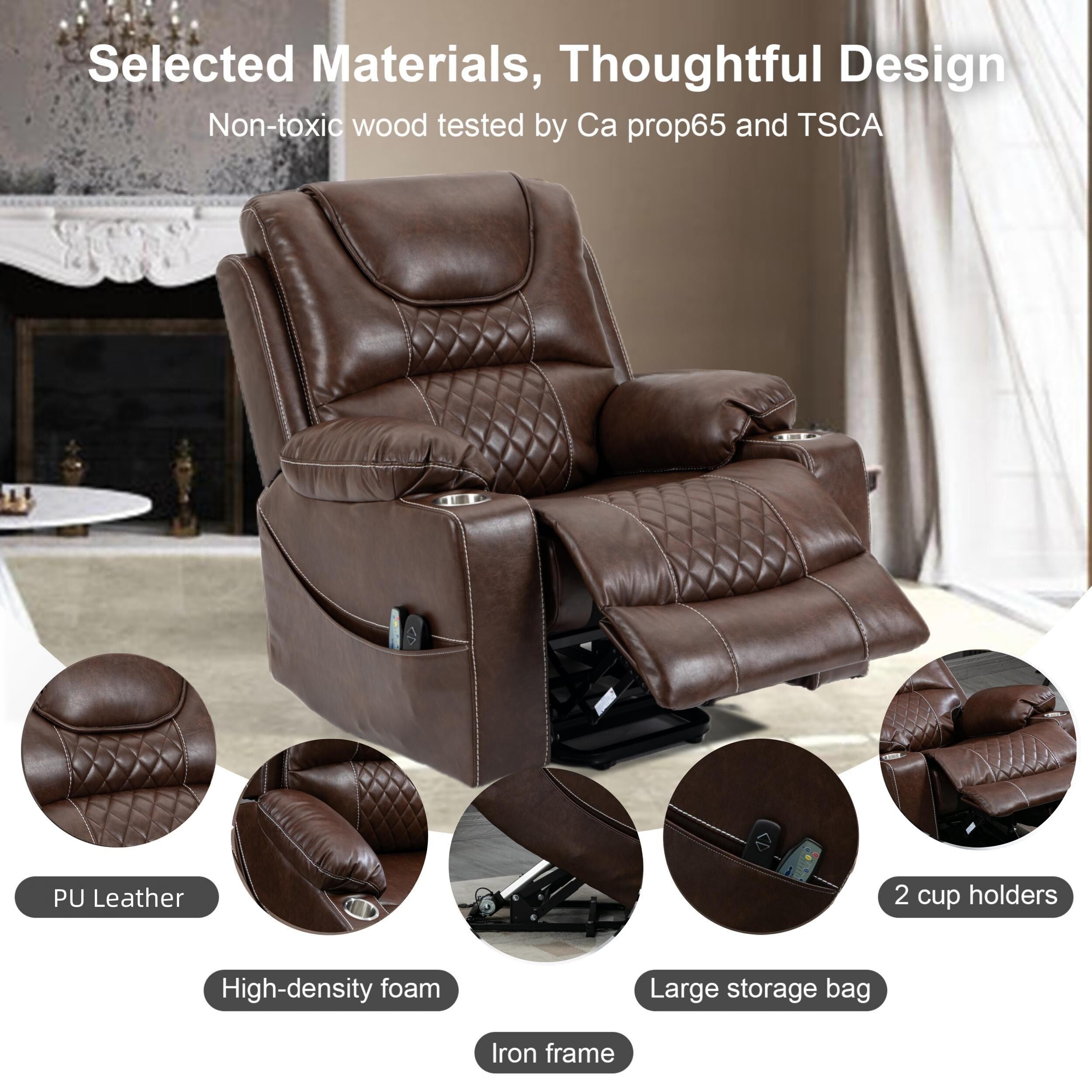 Fauteuil inclinable électrique en cuir avec massage et chauffage