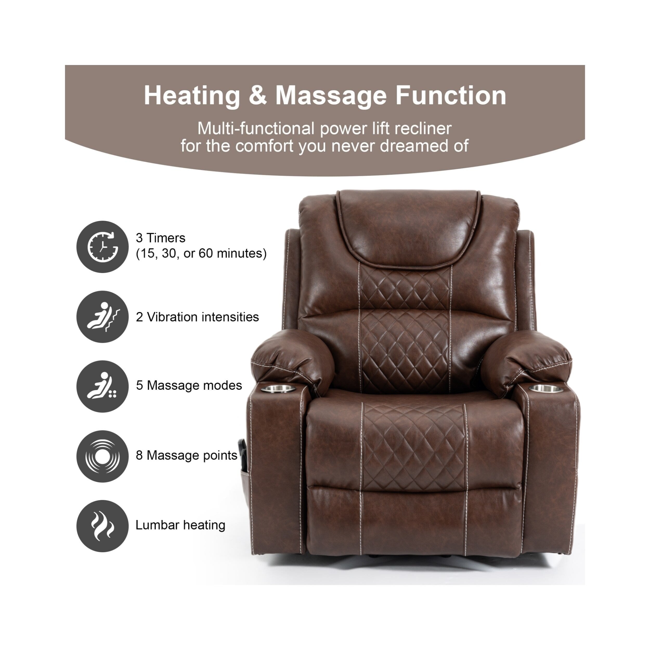 Fauteuil inclinable électrique en cuir avec massage et chauffage